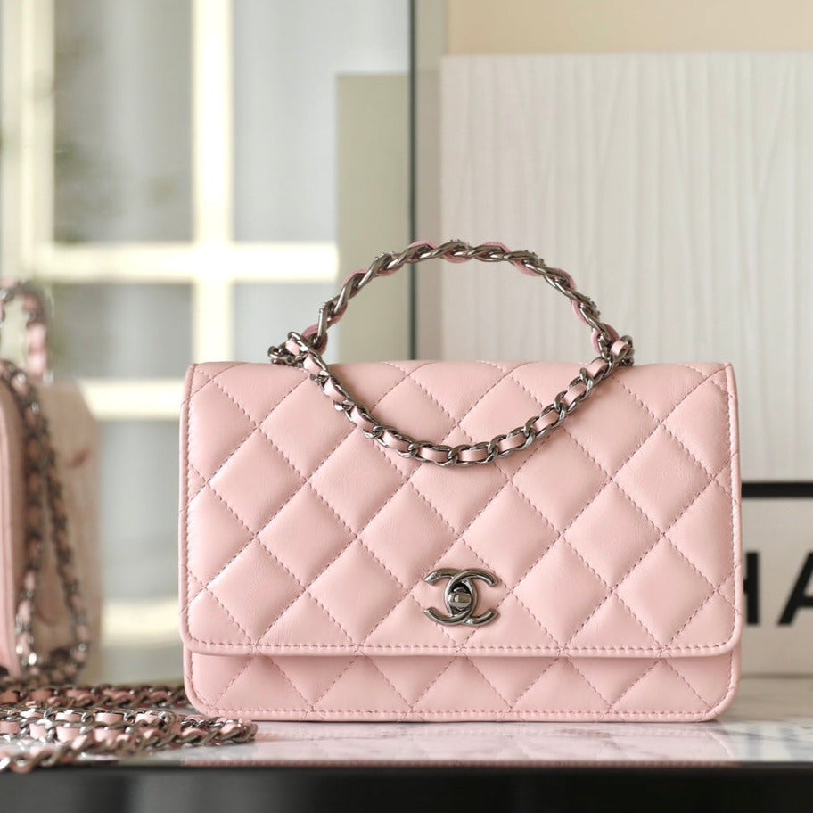 CC WOC 19 PEAU D'AGNEAU ROSE QUINCAILLERIE ARGENTÉE 