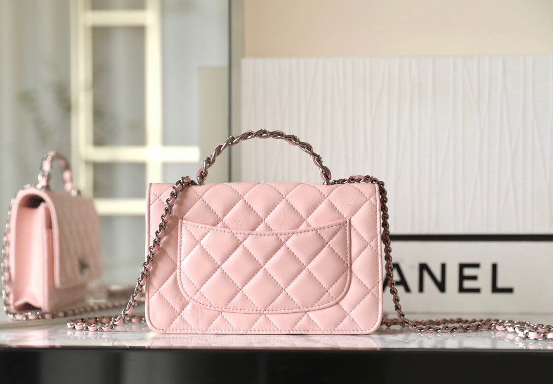 CC WOC 19 PEAU D'AGNEAU ROSE QUINCAILLERIE ARGENTÉE 