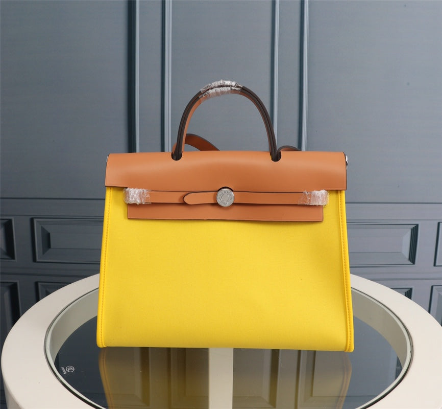 HM HERBAG ZIP 31 TOILE CITRON ET BRONZE