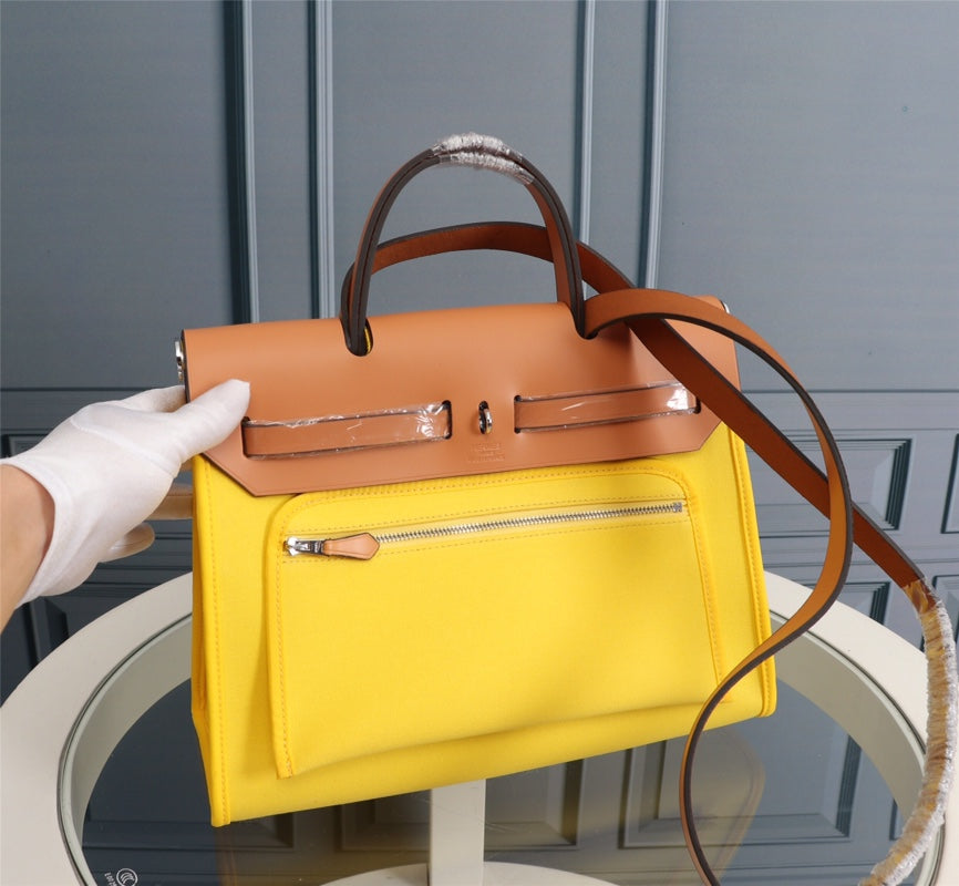 HM HERBAG ZIP 31 TOILE CITRON ET BRONZE