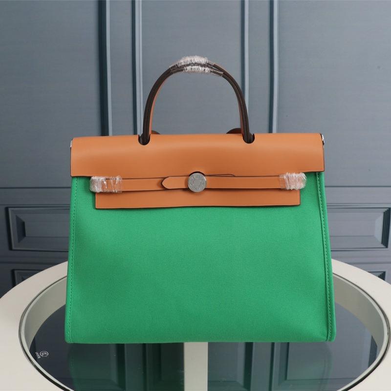 HM HERBAG ZIP 31 TOILE VERT BAMBOU ET BRONZE