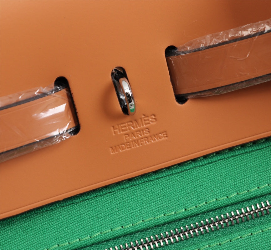 HM HERBAG ZIP 31 TOILE VERT BAMBOU ET BRONZE