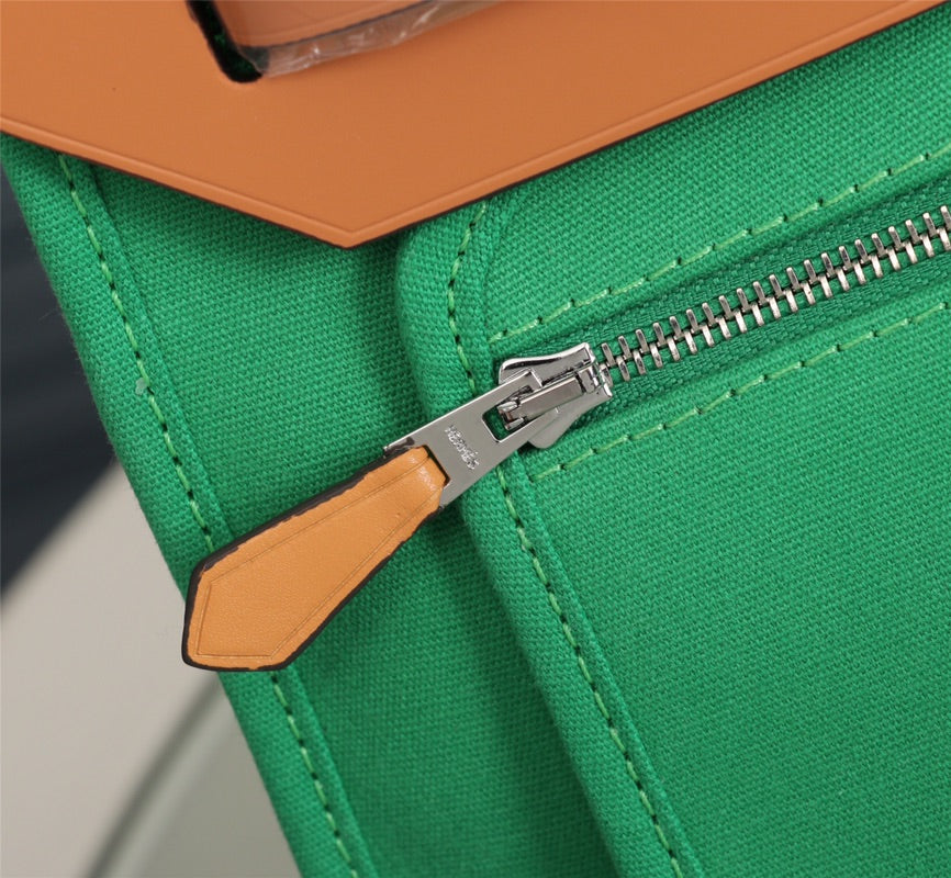 HM HERBAG ZIP 31 TOILE VERT BAMBOU ET BRONZE