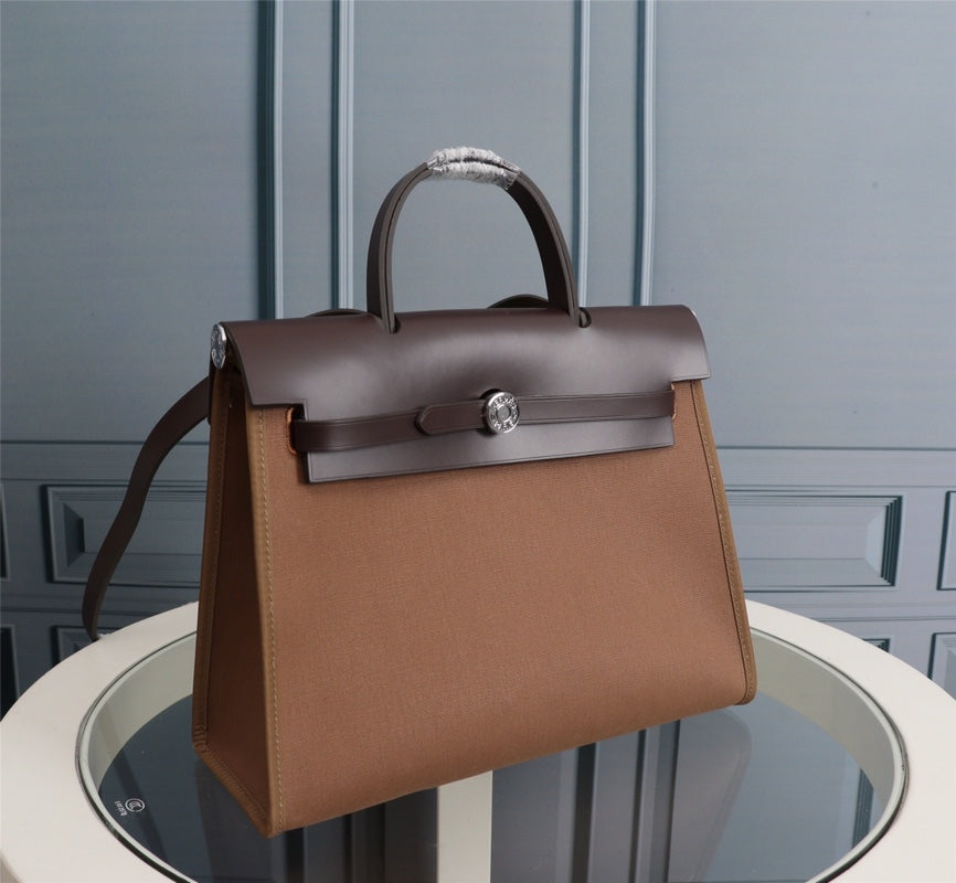 HM HERBAG ZIP 31 TOILE MARRON ET CHOCOLAT