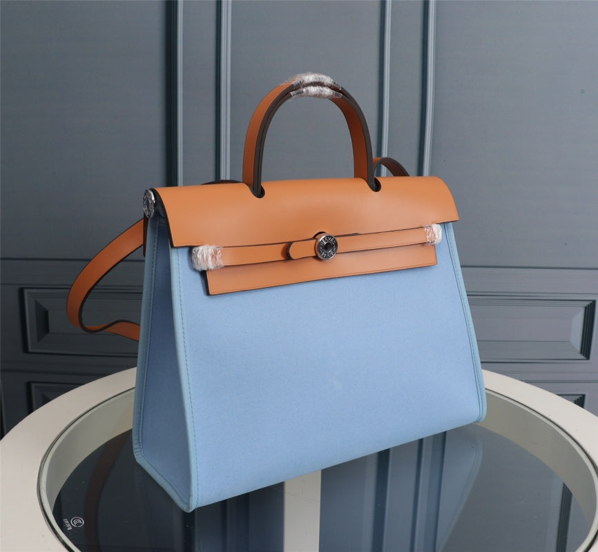 HM HERBAG ZIP 31 TOILE CIEL ET BRONZE