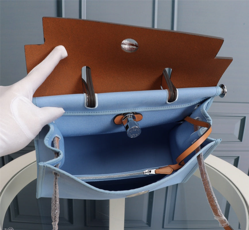 HM HERBAG ZIP 31 TOILE CIEL ET BRONZE