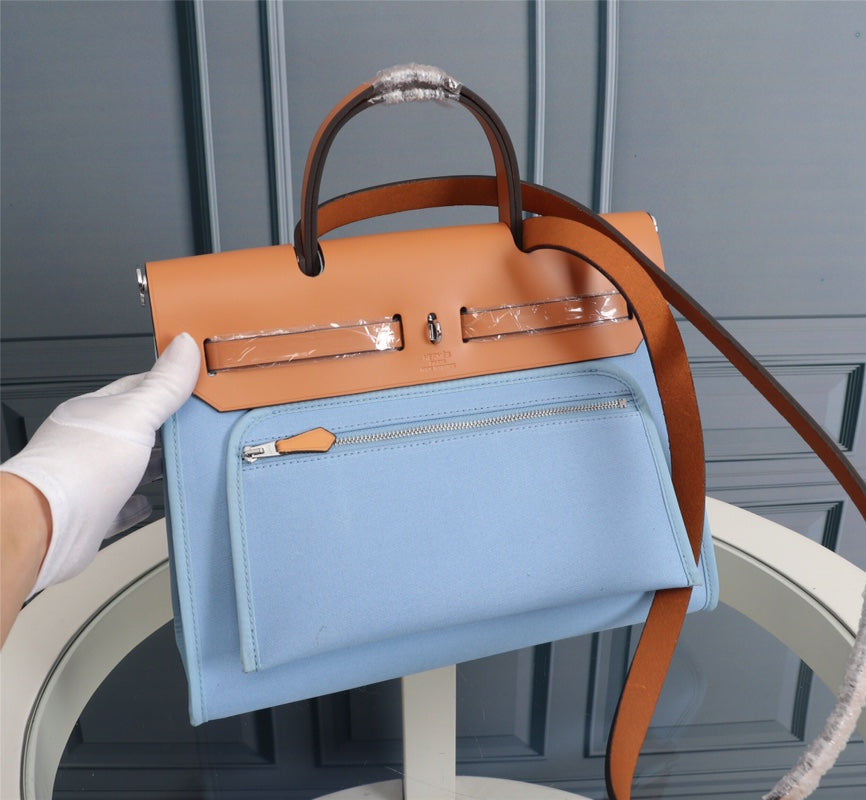 HM HERBAG ZIP 31 TOILE CIEL ET BRONZE