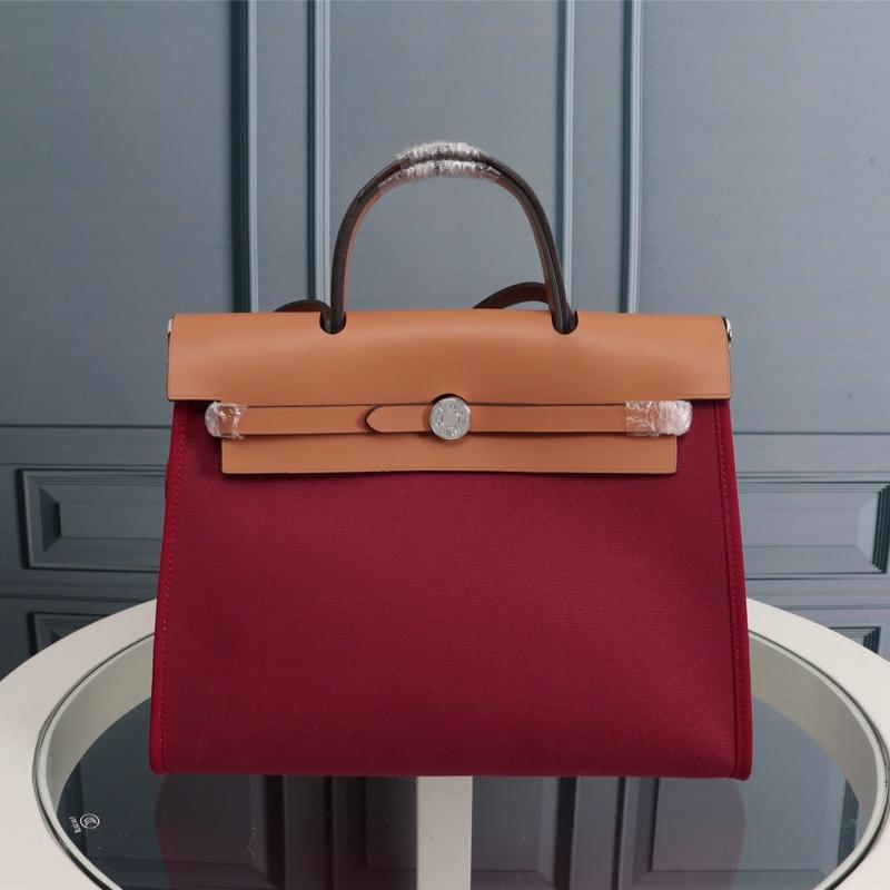 HM HERBAG ZIP 31 TOILE ROUGE VIN ET CUIVRE