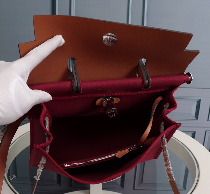 HM HERBAG ZIP 31 TOILE ROUGE VIN ET CUIVRE