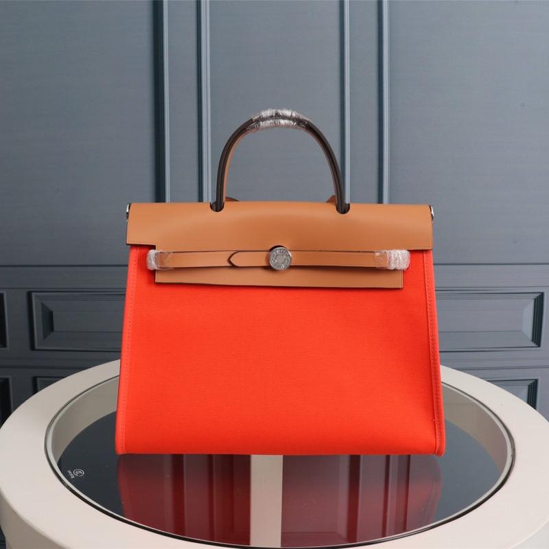 HM HERBAG ZIP 31 TOILE ROUGE ORANGE ET CUIVRE