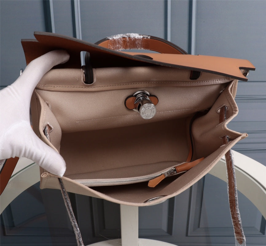 HM HERBAG ZIP 31 TOILE ABRICOT ET CUIVRE