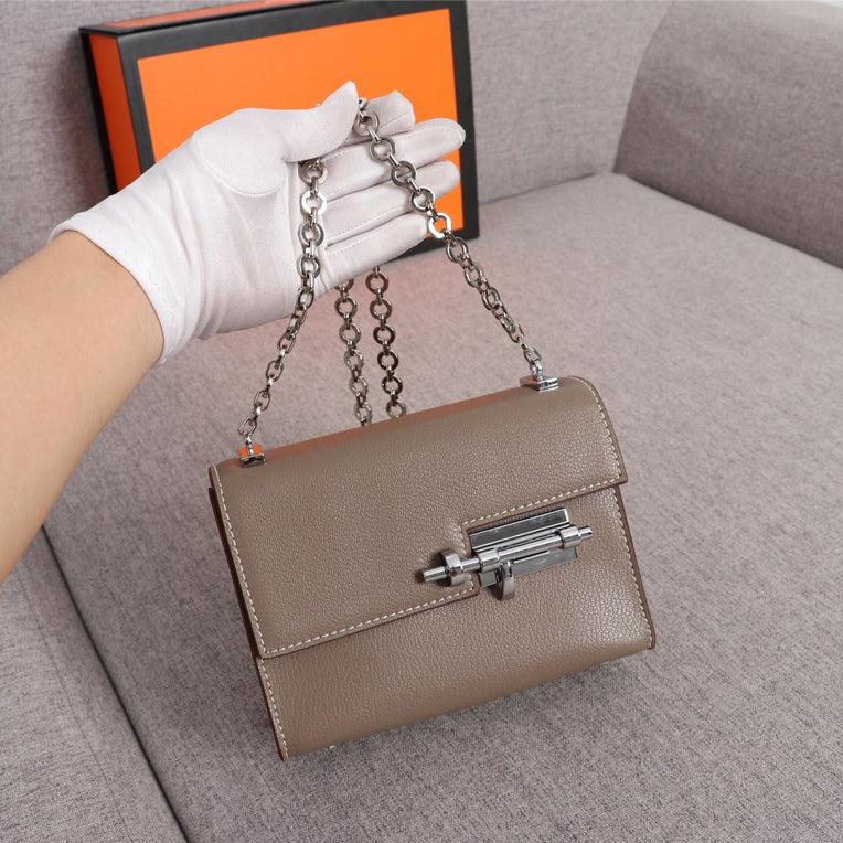MINI SAC HM VERROU 17 CUIR DE VEAU MARRON CENDRÉ