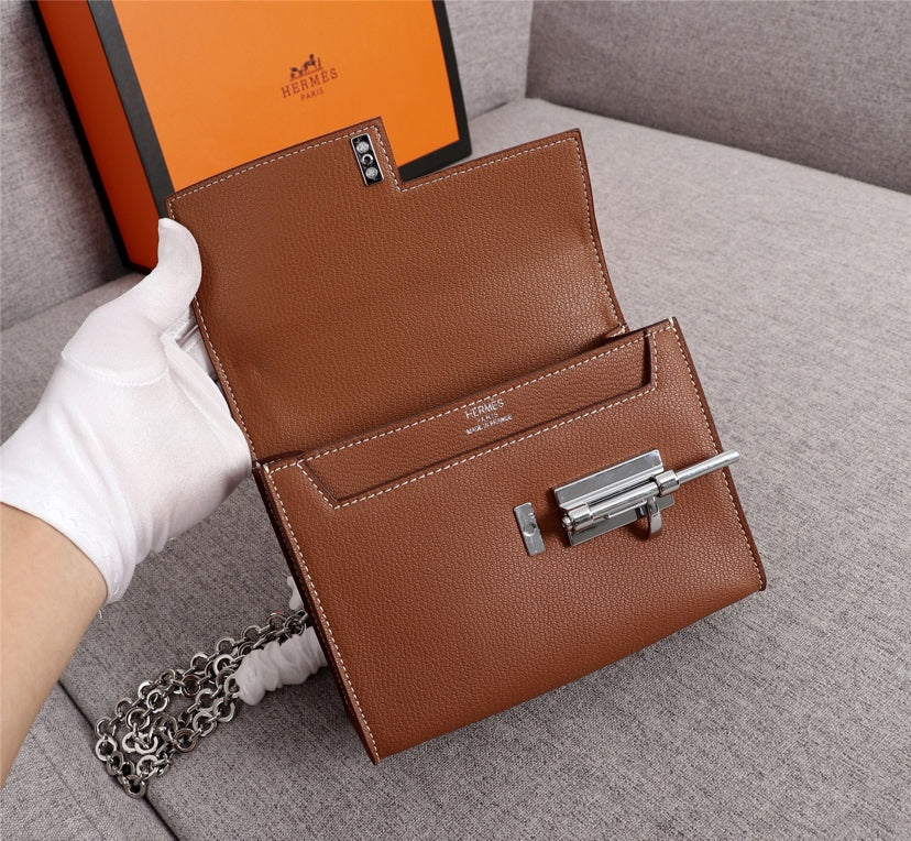 MINI SAC HM VERROU 17 CUIR DE VEAU RUSSET
