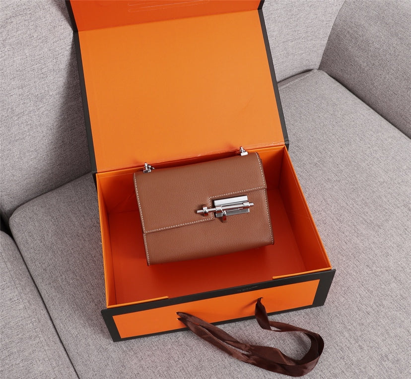 MINI SAC HM VERROU 17 CUIR DE VEAU RUSSET