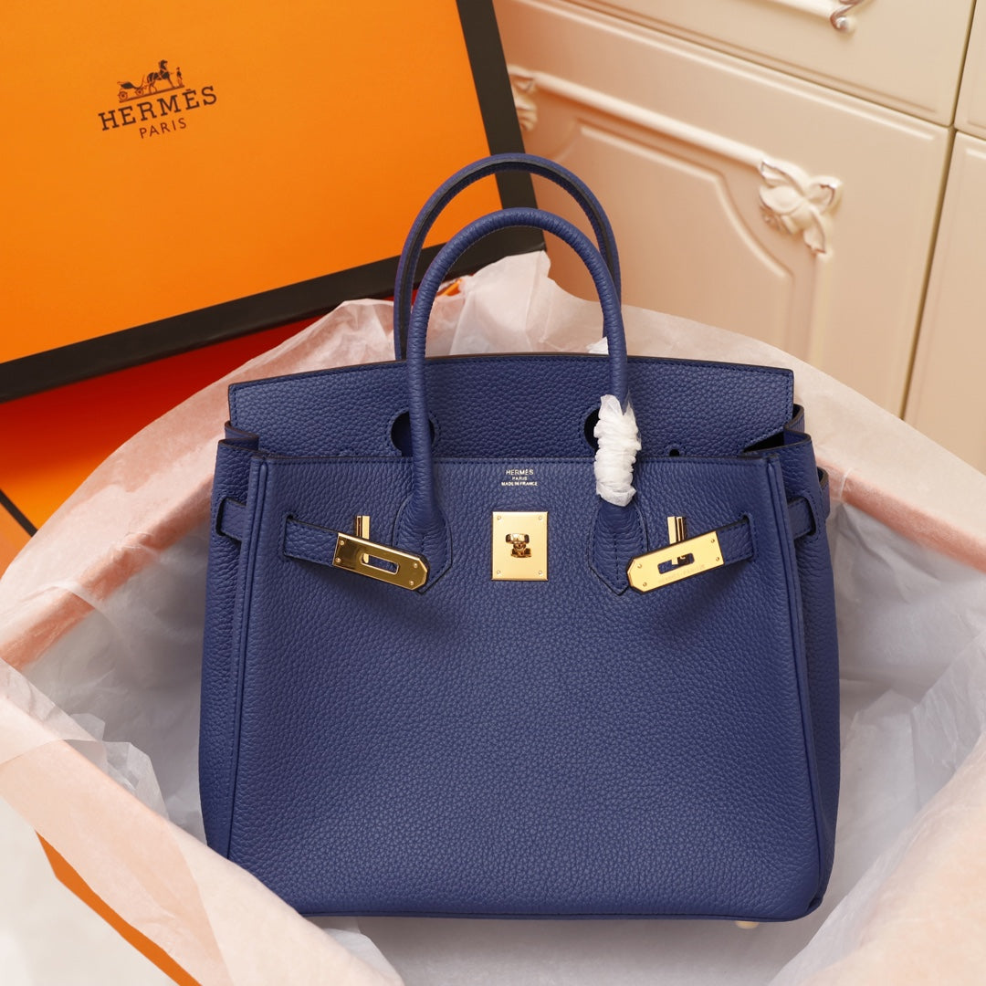 SAC HM BIRKIN 30 BLEU MARINE TOGO QUINCAILLERIE OR