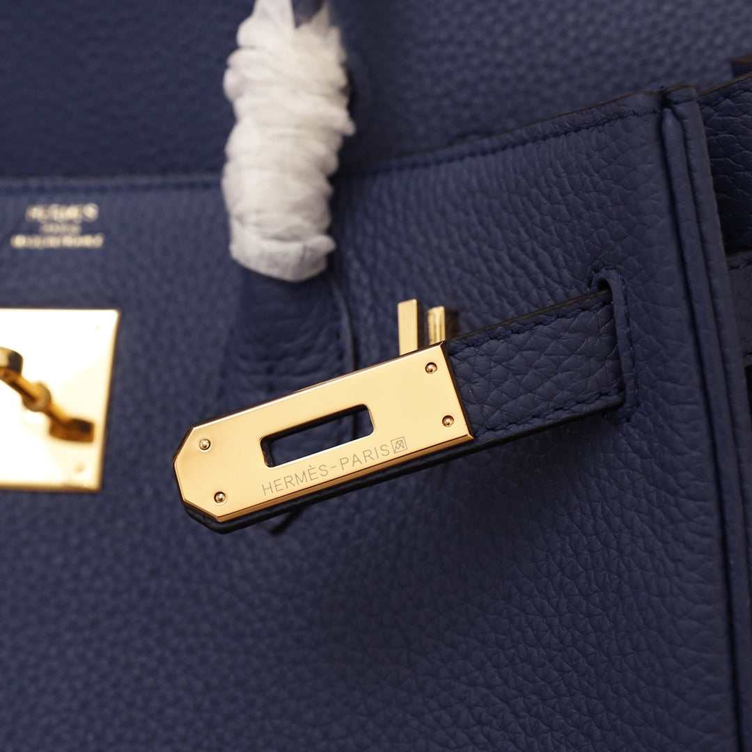 SAC HM BIRKIN 35 BLEU MARINE TOGO QUINCAILLERIE OR