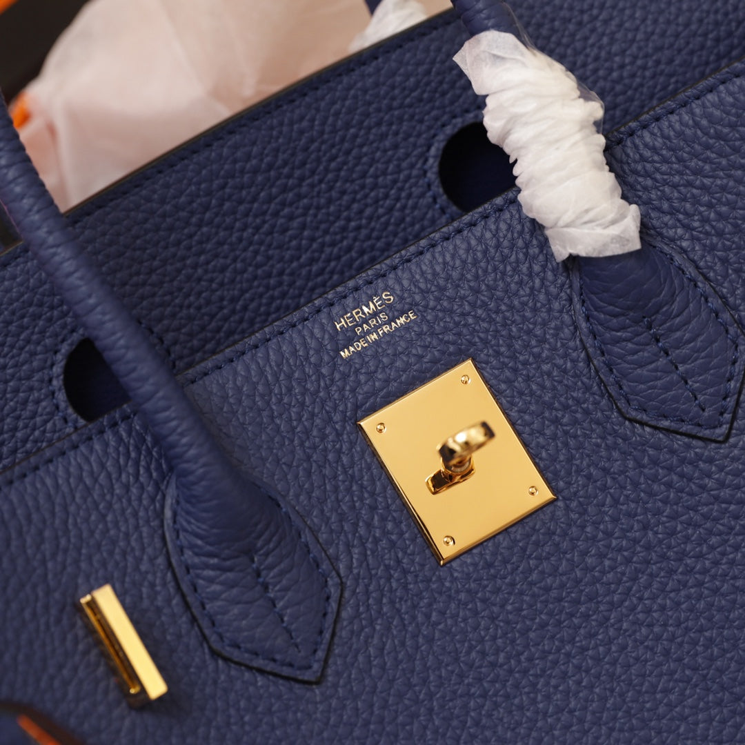 SAC HM BIRKIN 30 BLEU MARINE TOGO QUINCAILLERIE OR