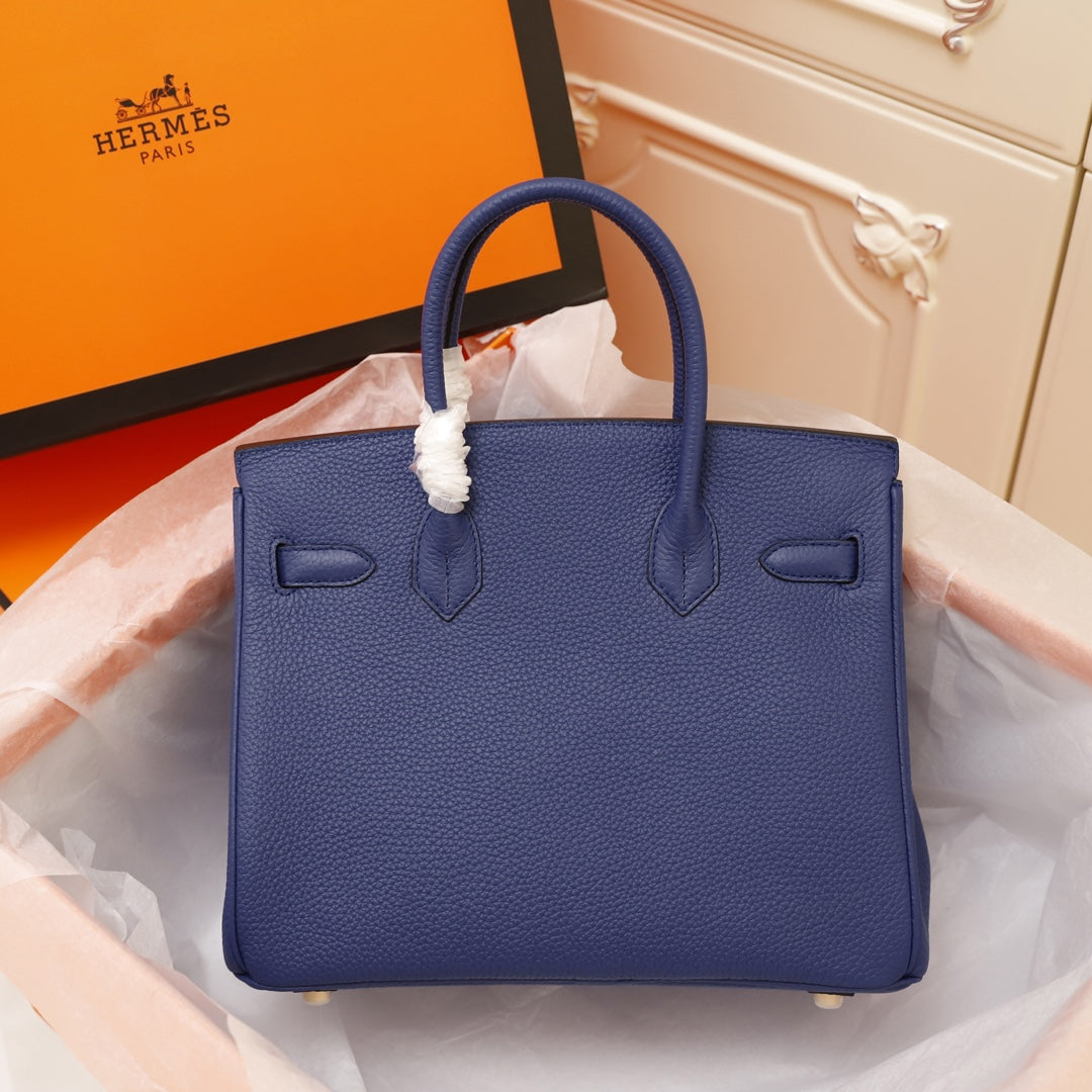 SAC HM BIRKIN 35 BLEU MARINE TOGO QUINCAILLERIE OR