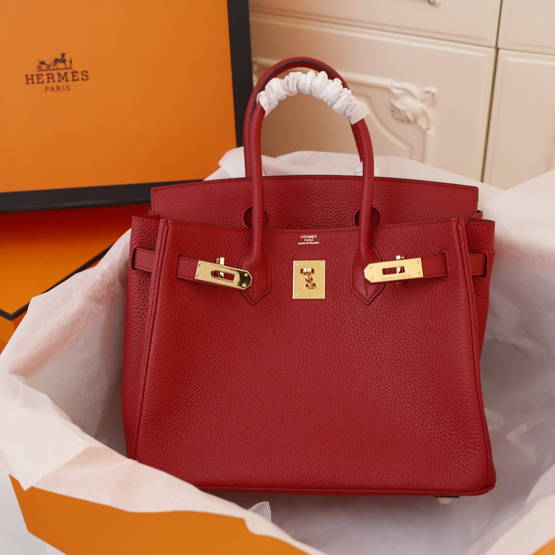 SAC HM BIRKIN 30 CRIMSON TOGO QUINCAILLERIE OR
