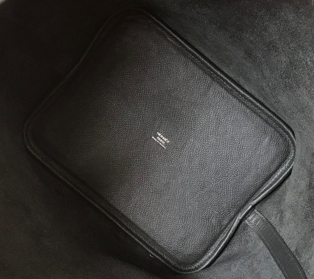 HM PICOTIN LOCK 18 BLACK EPSOM LEATHER WITH BRAID STRAP