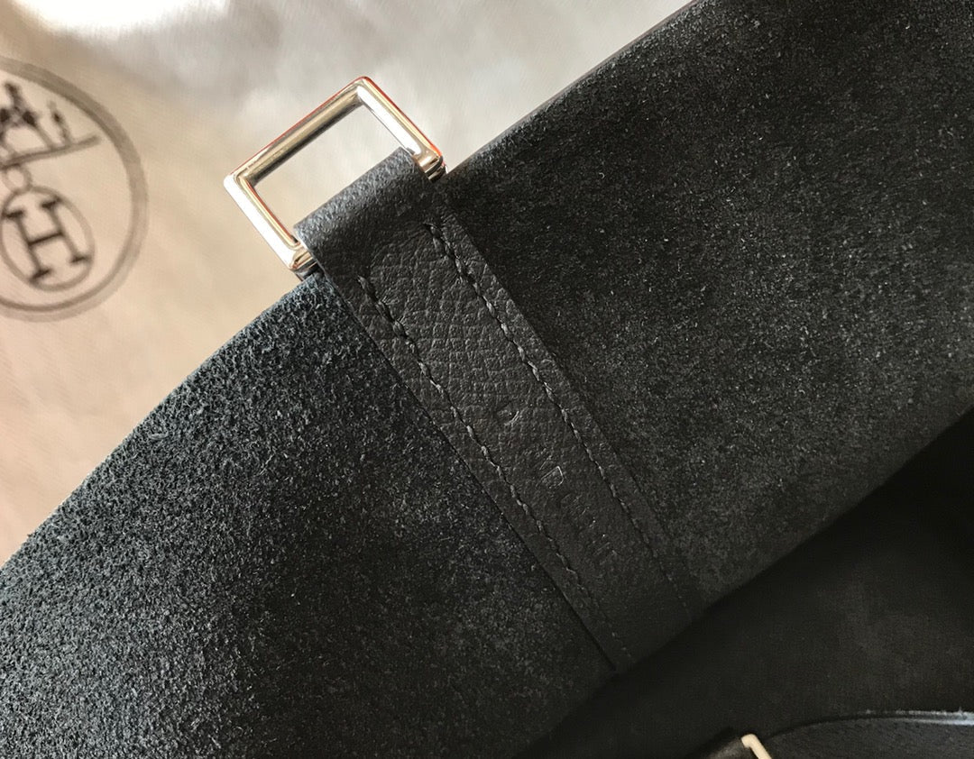 HM PICOTIN LOCK 22 EPSOM NOIR AVEC SANGLE TRESSE