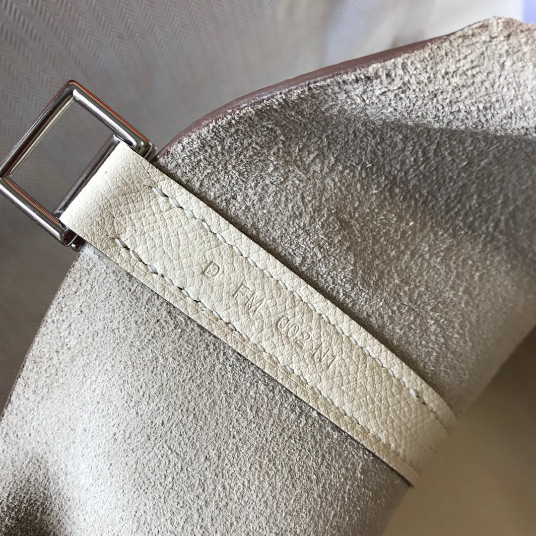 HM PICOTIN LOCK 22 EPSOM BLANC AVEC SANGLE TRESSE