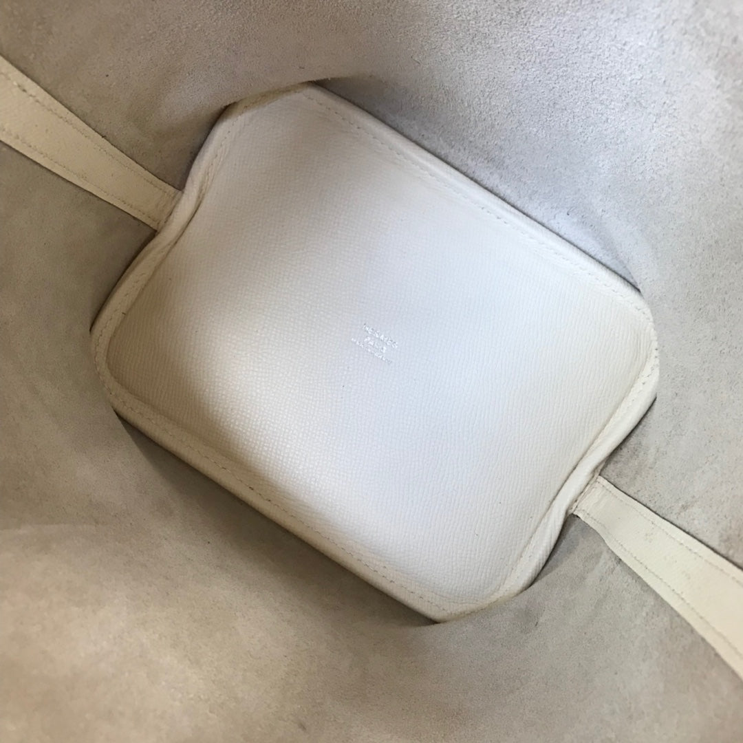 HM PICOTIN LOCK 22 EPSOM BLANC AVEC SANGLE TRESSE