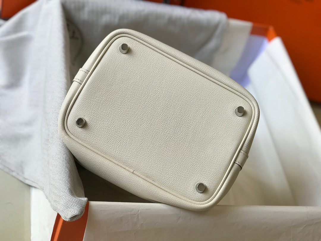 HM PICOTIN LOCK 22 EPSOM BLANC AVEC SANGLE TRESSE