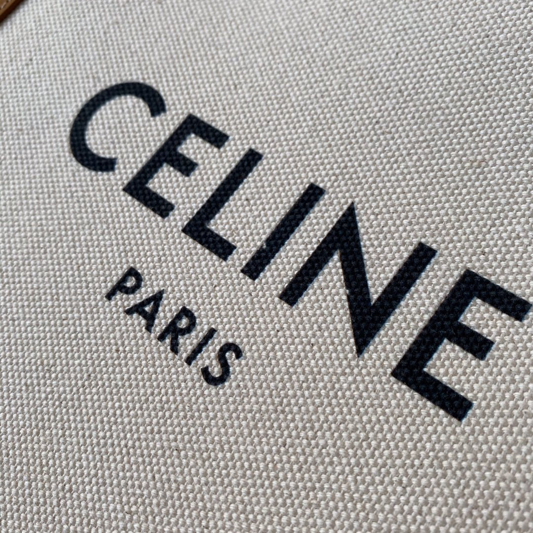 SAC CABAS VERTICAL 33 BLANC MARRON TOILE ET CUIR DE VEAU