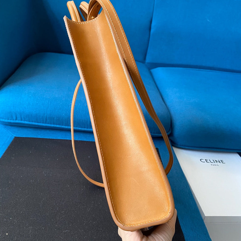SAC CABAS VERTICAL 33 BLANC MARRON TOILE ET CUIR DE VEAU