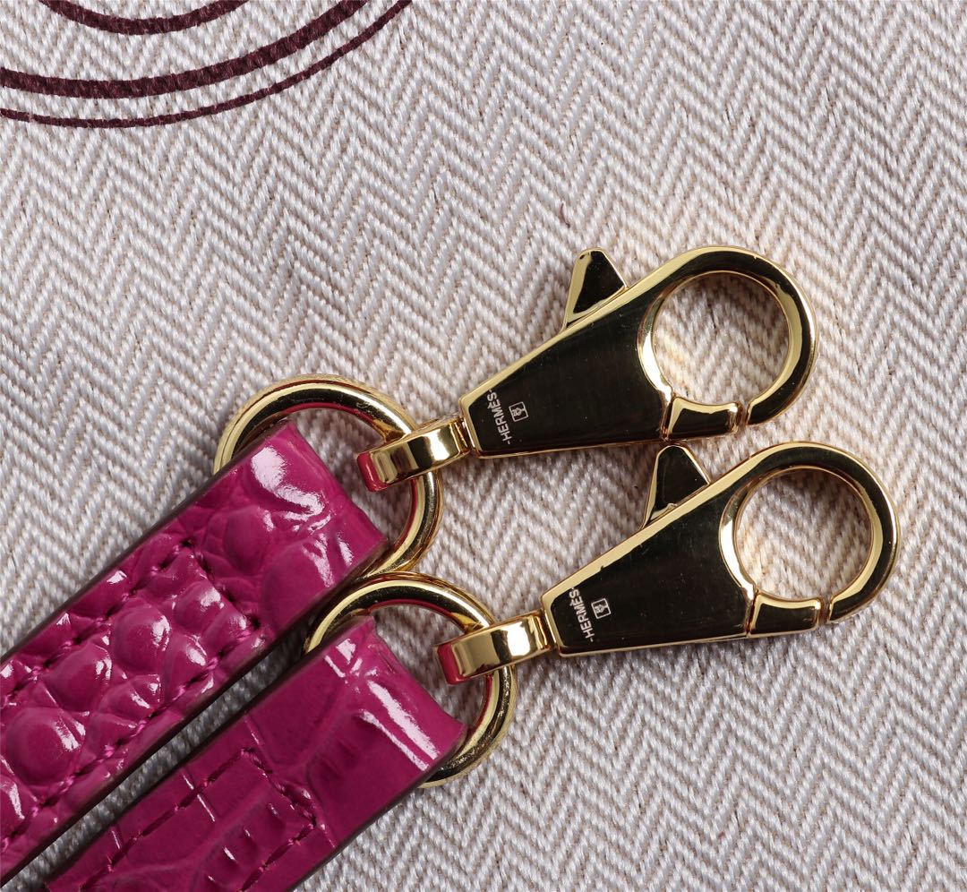 HM KELLY MINI 22 BARBIE ROSE CUIR DE VEAU EMBOSSÉ CROCODILE QUINCAILLERIE DORÉ