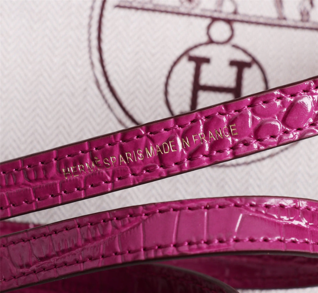 HM KELLY MINI 22 BARBIE ROSE CUIR DE VEAU EMBOSSÉ CROCODILE QUINCAILLERIE DORÉ