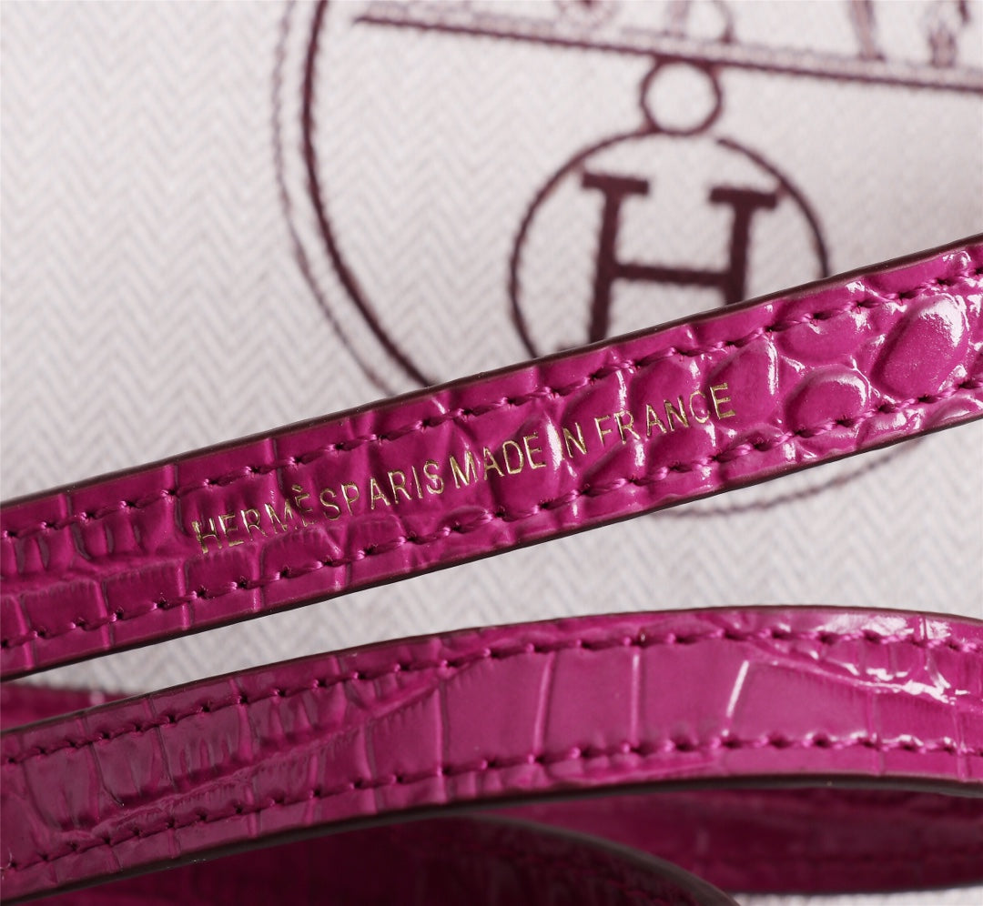 HM KELLY MINI 22 BARBIE ROSE CUIR DE VEAU EMBOSSÉ CROCODILE QUINCAILLERIE DORÉ