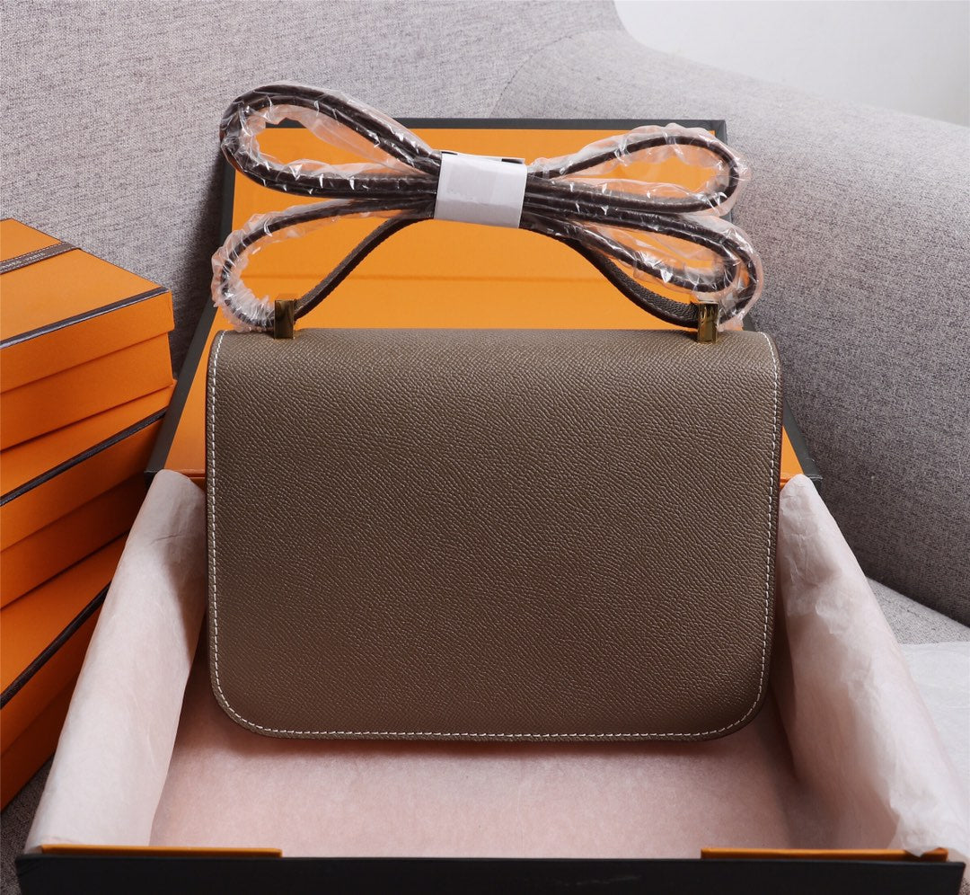 HM CONSTANCE BAGS 19 CHOCOLATE EPSOM GOLD HARDWARE