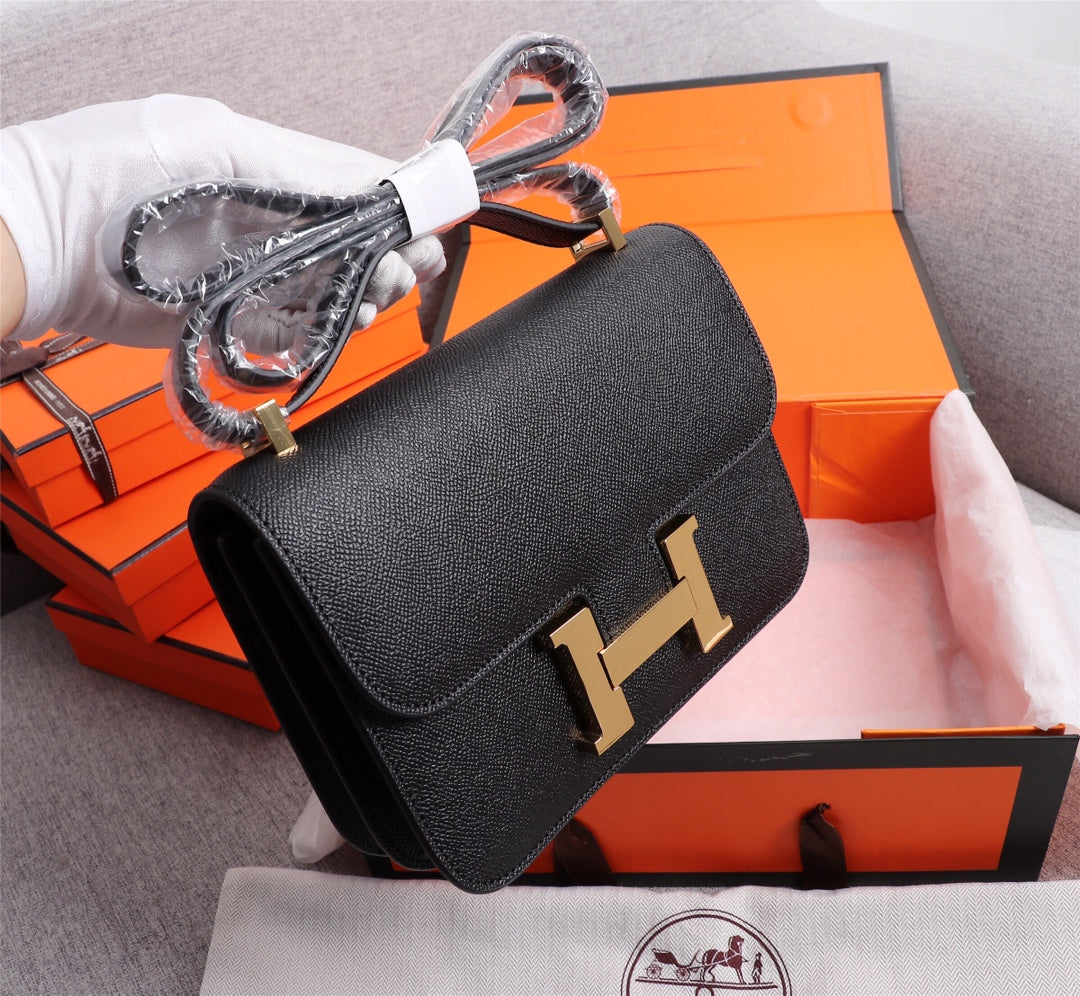 SACS HM CONSTANCE 19 NOIR EPSOM QUINCAILLERIE OR
