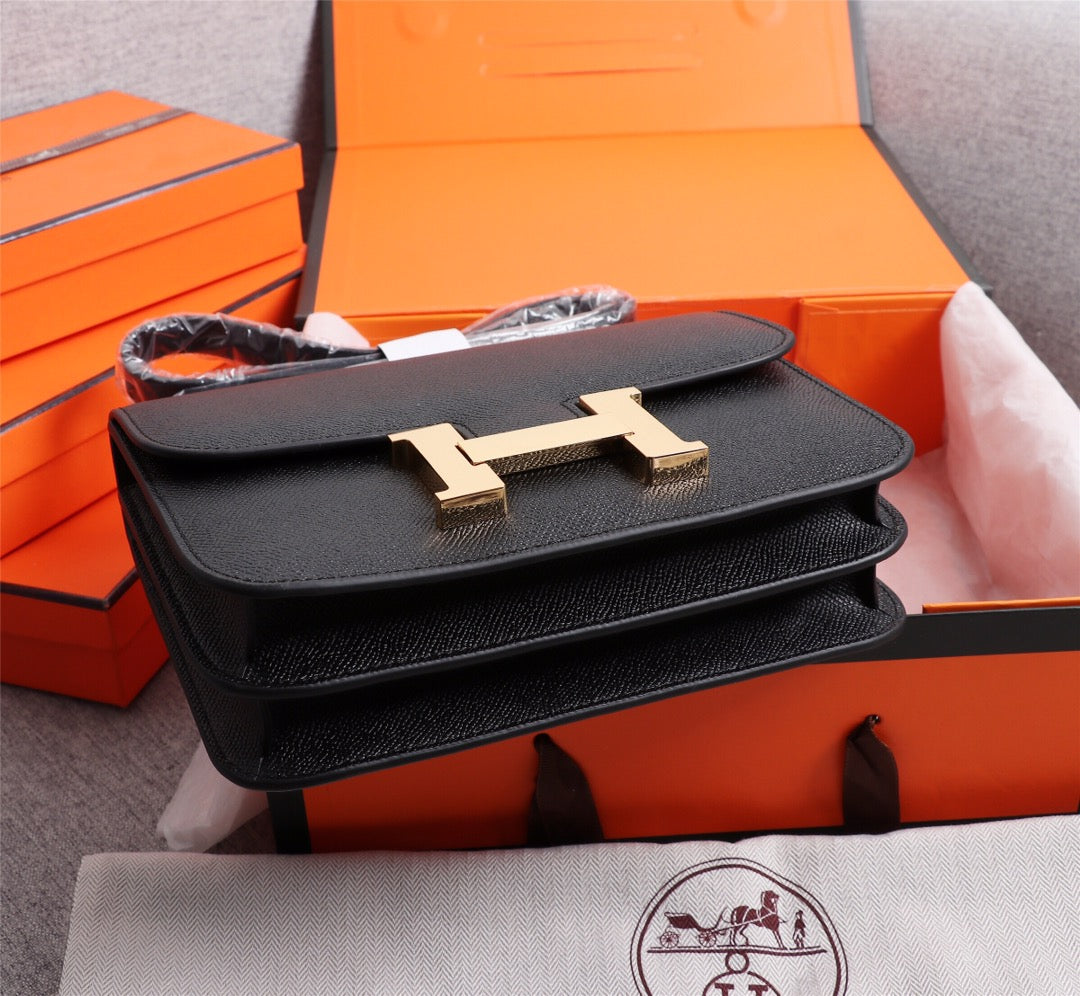 SACS HM CONSTANCE 22 NOIR EPSOM QUINCAILLERIE OR