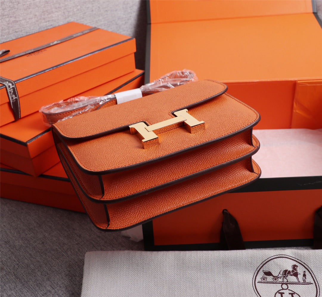 SACS HM CONSTANCE 22 ORANGE EPSOM QUINCAILLERIE OR