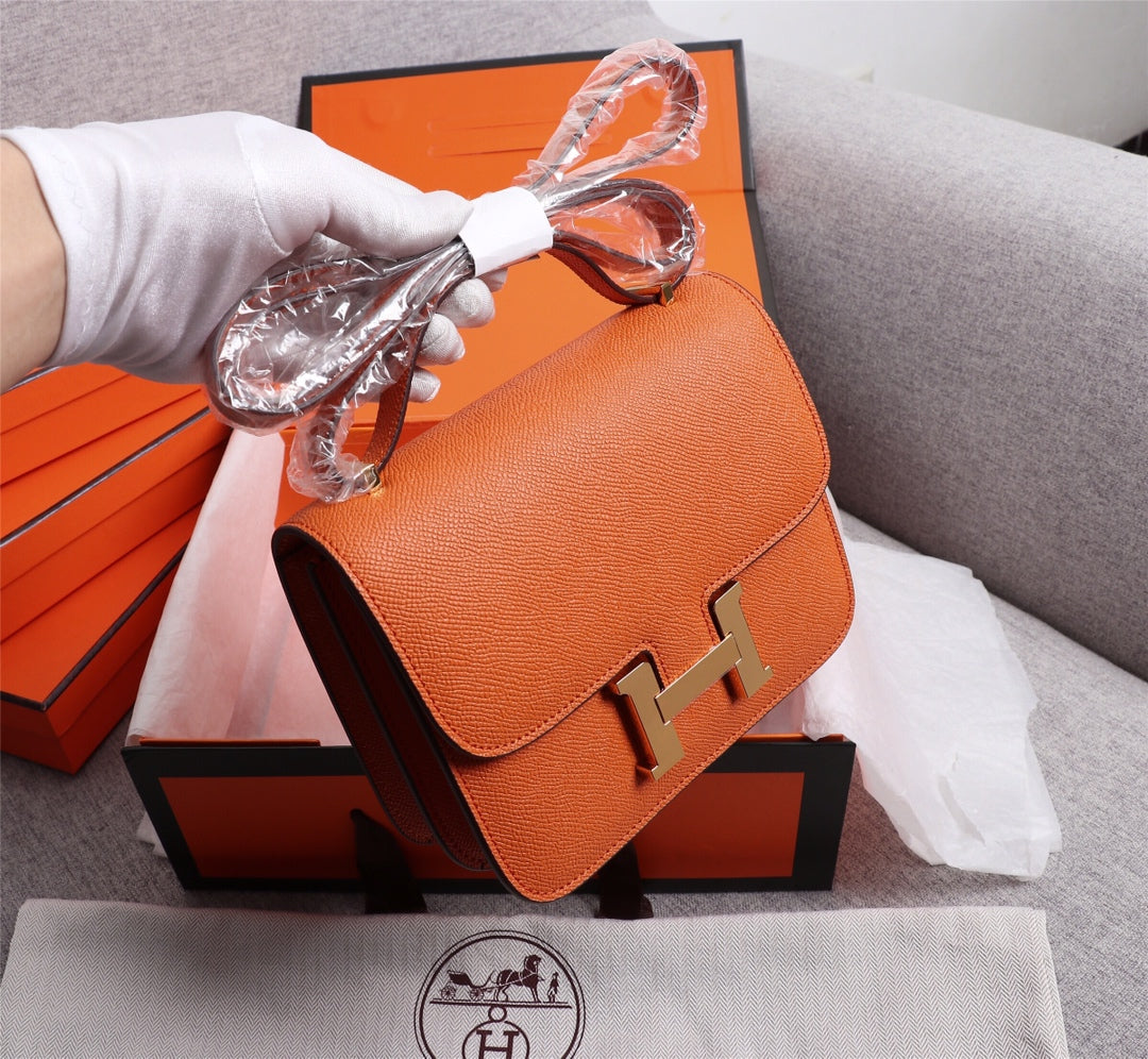 SACS HM CONSTANCE 22 ORANGE EPSOM QUINCAILLERIE OR