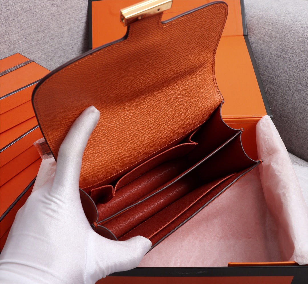 SACS HM CONSTANCE 22 ORANGE EPSOM QUINCAILLERIE OR