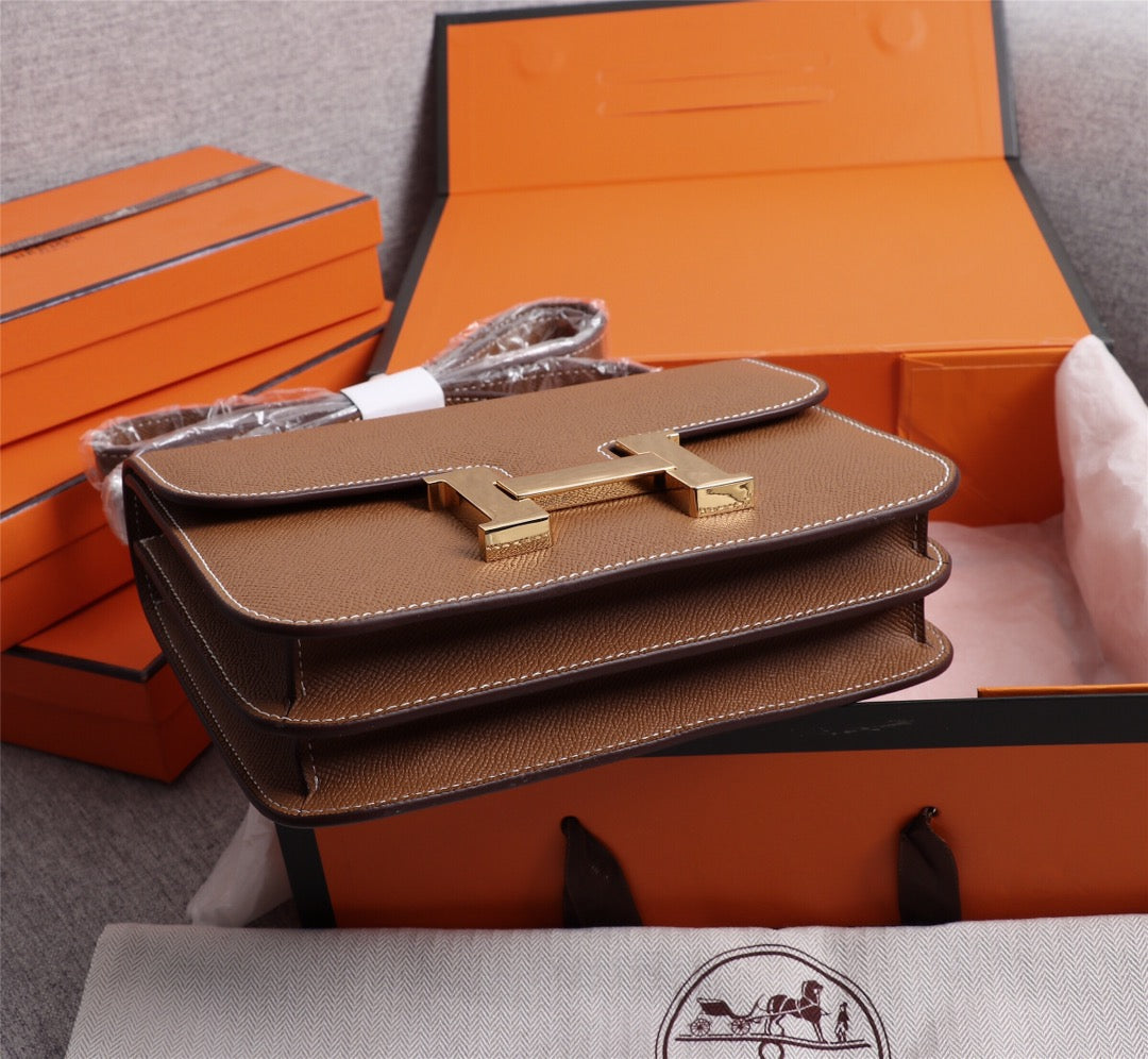 SACS HM CONSTANCE 19 RUSSET EPSOM QUINCAILLERIE OR