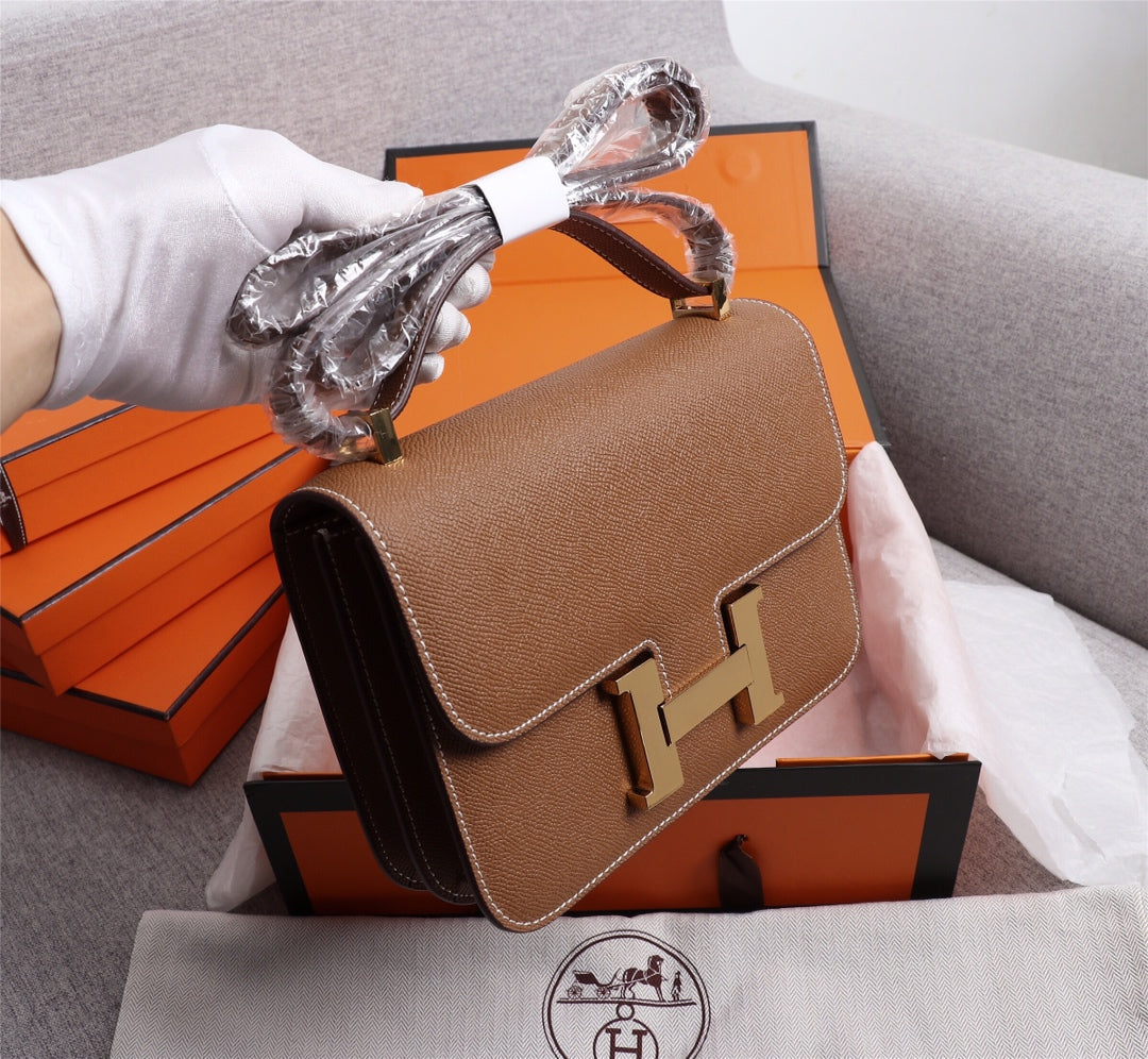 SACS HM CONSTANCE 22 RUSSET EPSOM QUINCAILLERIE OR