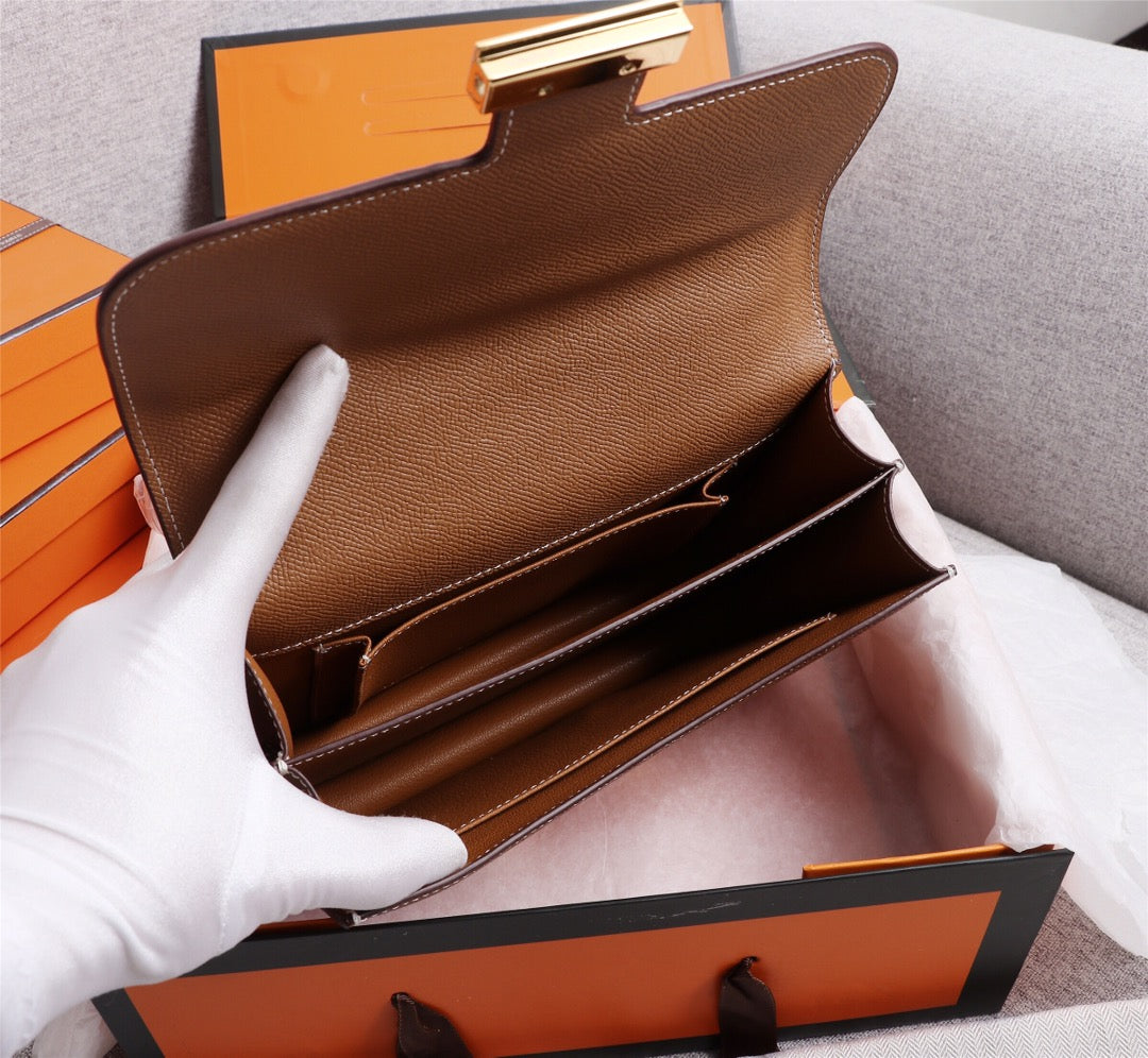 SACS HM CONSTANCE 22 RUSSET EPSOM QUINCAILLERIE OR
