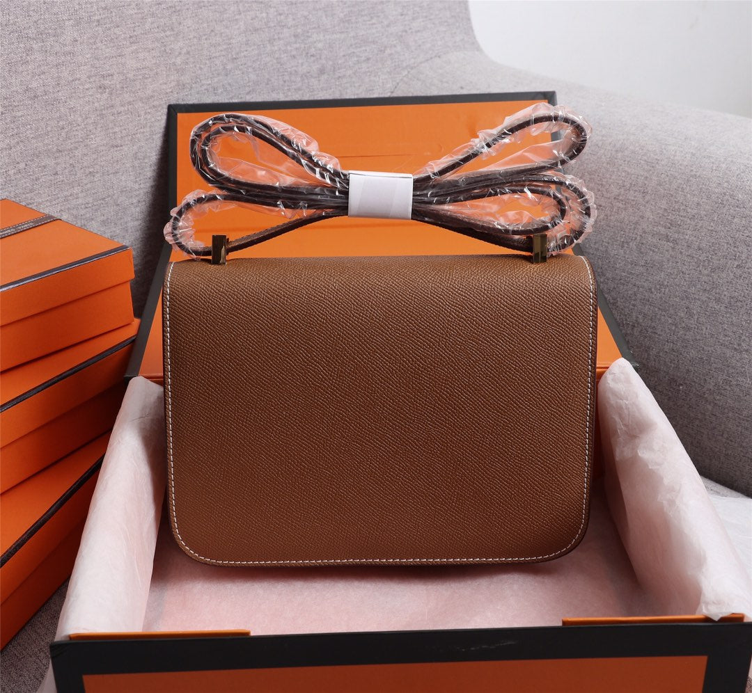 SACS HM CONSTANCE 22 RUSSET EPSOM QUINCAILLERIE OR