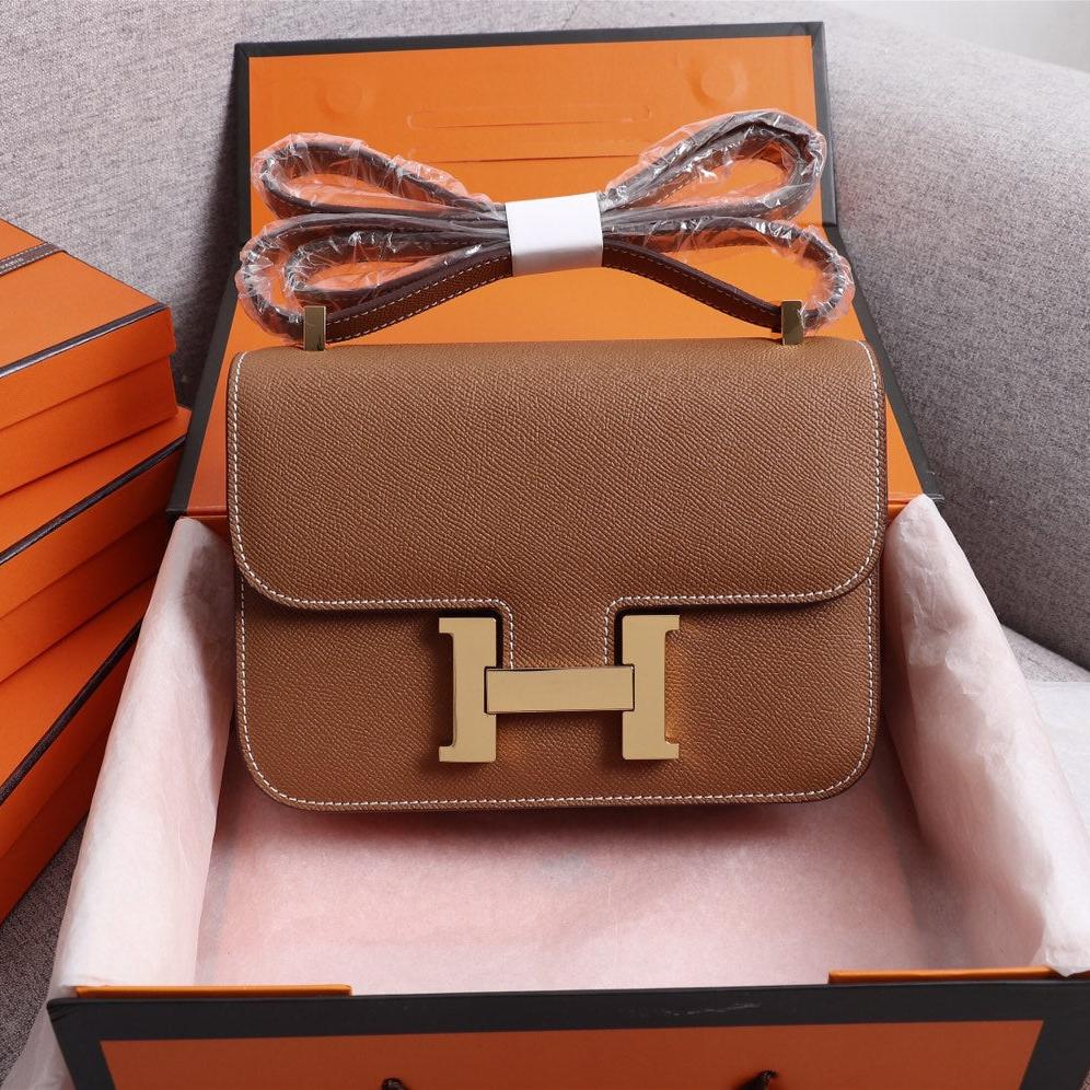 SACS HM CONSTANCE 22 RUSSET EPSOM QUINCAILLERIE OR