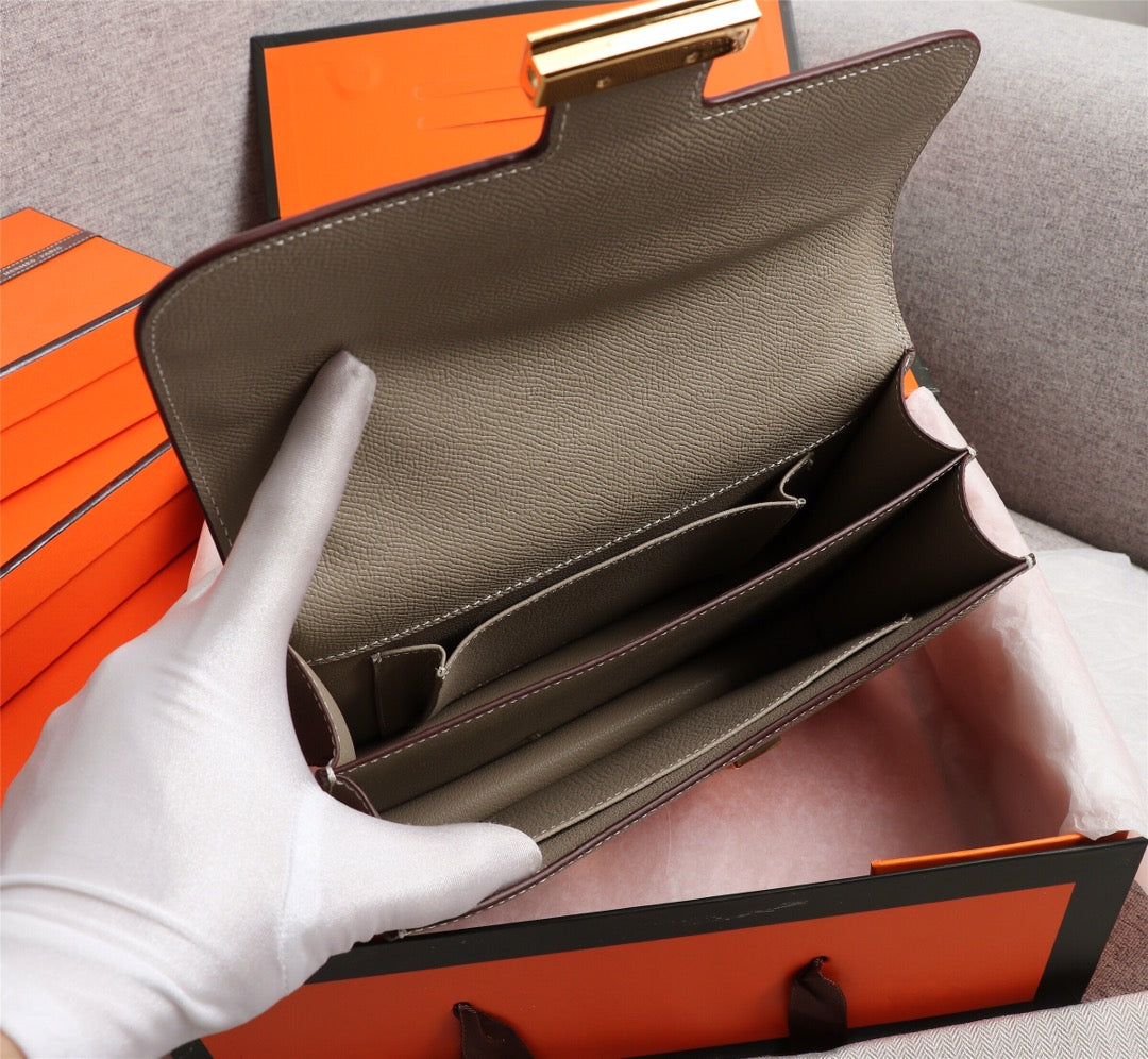 SACS HM CONSTANCE 19 KAKI EPSOM QUINCAILLERIE OR