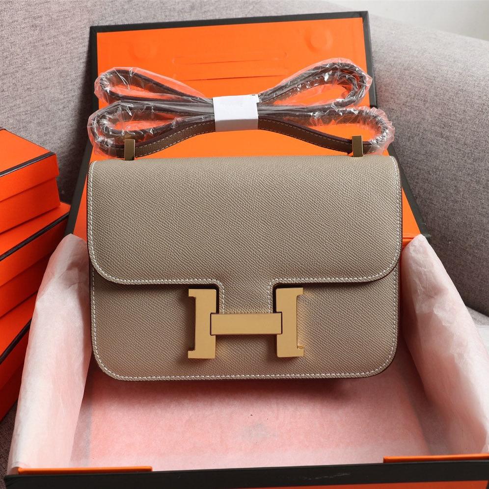 SACS HM CONSTANCE 19 KAKI EPSOM QUINCAILLERIE OR