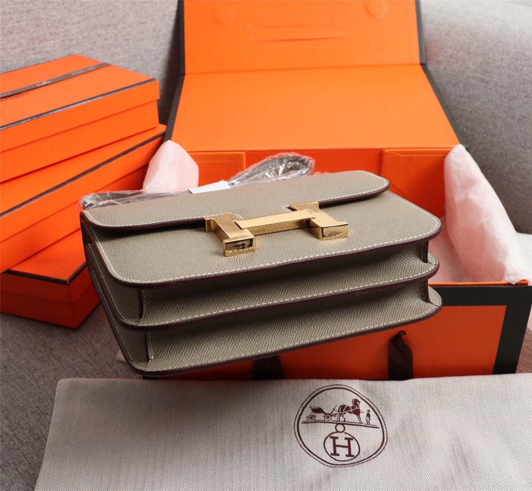 SACS HM CONSTANCE 22 KAKI EPSOM QUINCAILLERIE OR