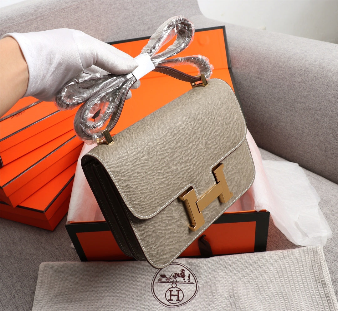 SACS HM CONSTANCE 22 KAKI EPSOM QUINCAILLERIE OR