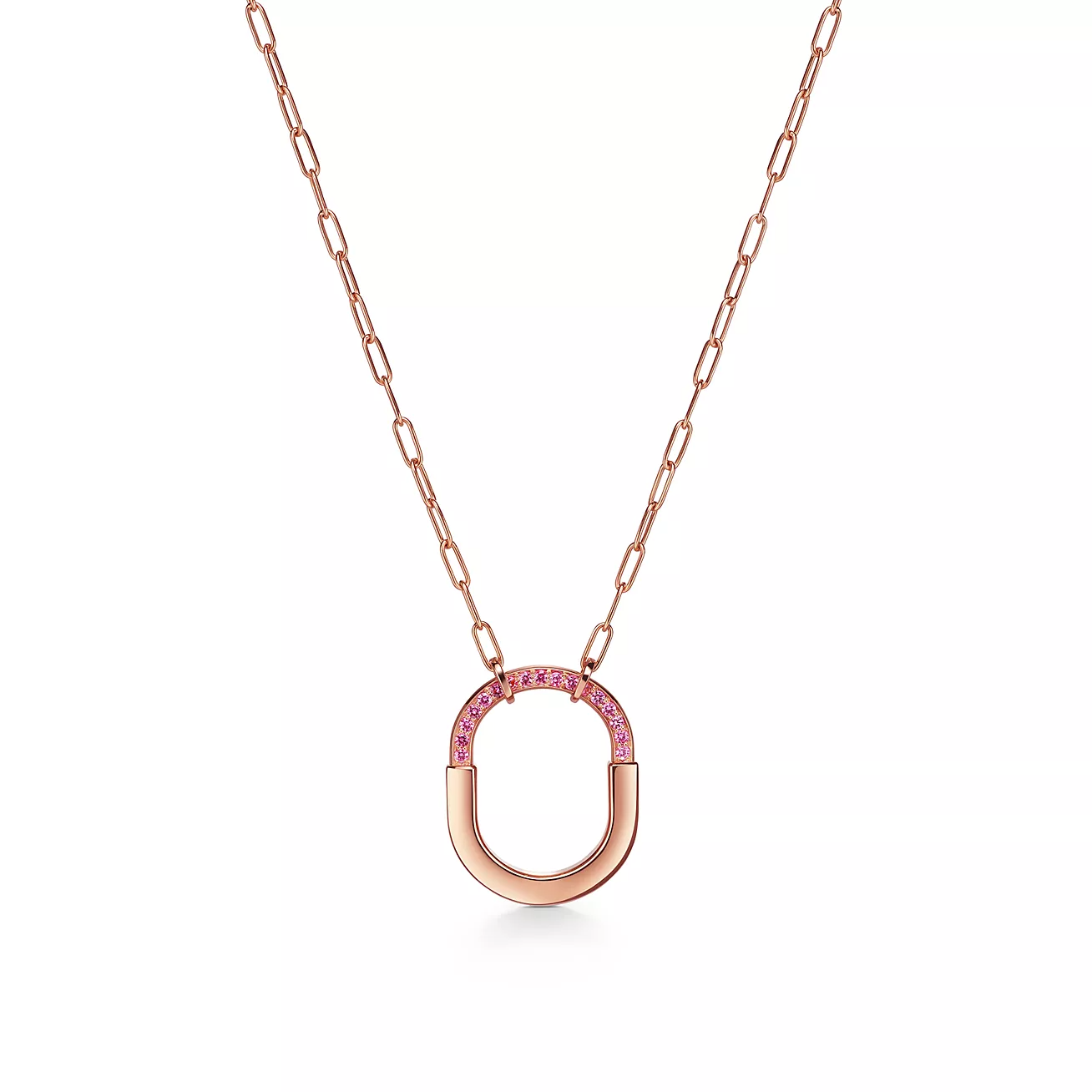 LOCK MEDIUM PENDANT PINK DIAMOND ROSE GOLD NECKLACE