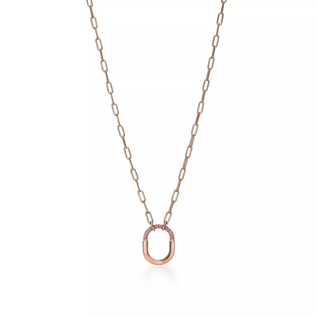 LOCK SMALL PENDANT PINK DIAMOND ROSE GOLD NECKLACE